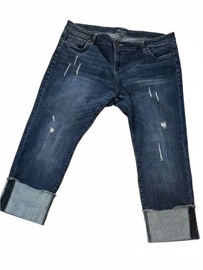 KUT From The Kloth Distressed Cuffed Jeans Dark Wash Stretch Deni